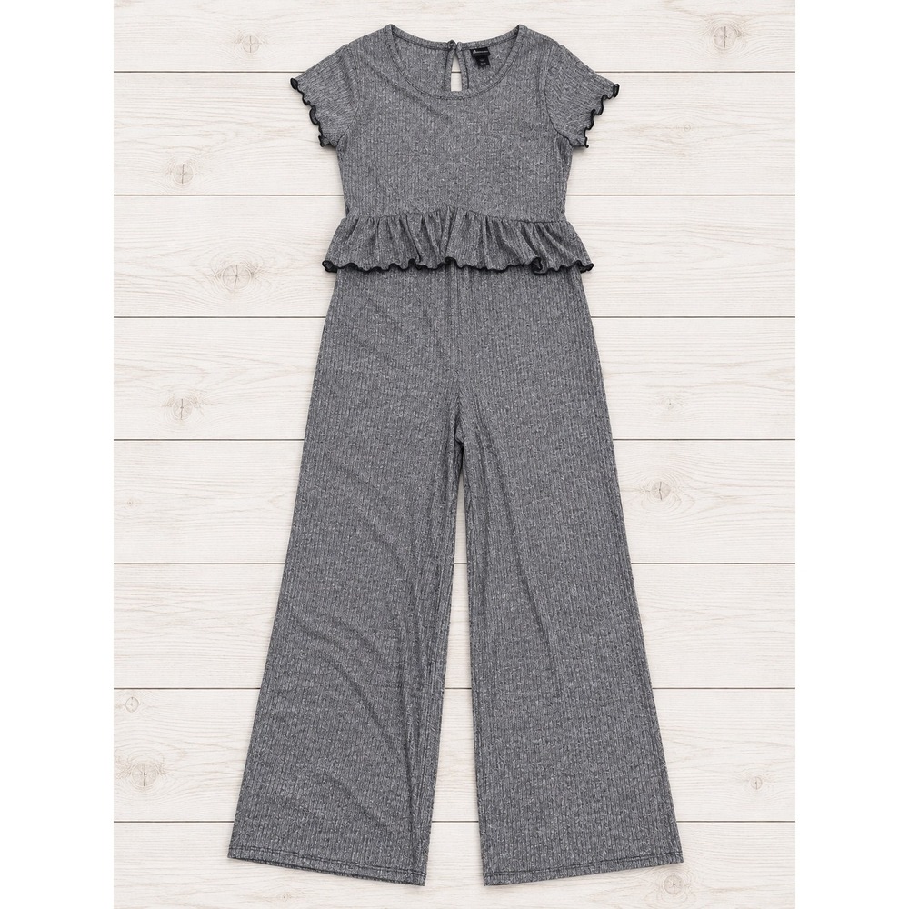Art Class Jumpsuit Short Sleeve Ruffle Ribbed Metallic Silver Girls NWT L 10/12